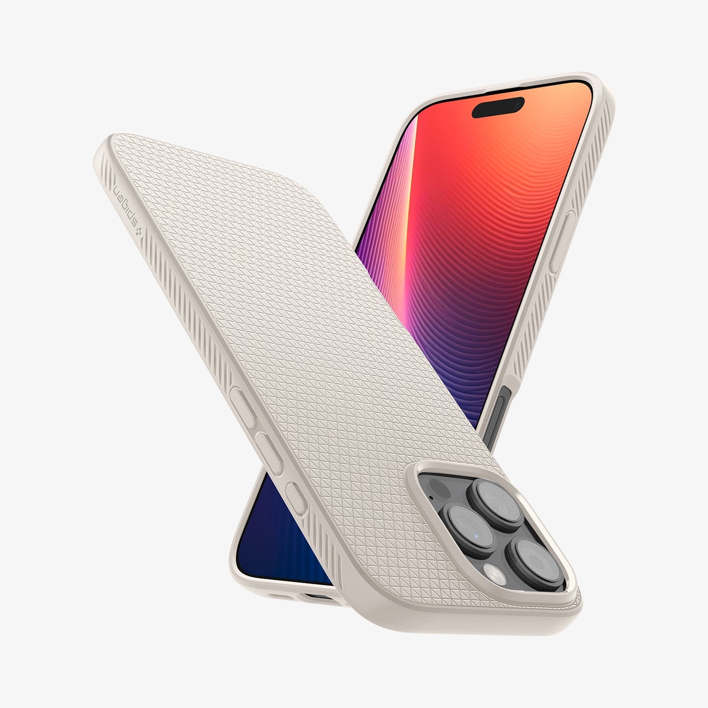ACS07991 - iPhone 16 Pro Max Case Liquid Air in Natural Titanium showing the back - upside down, partial front, sides and bottom