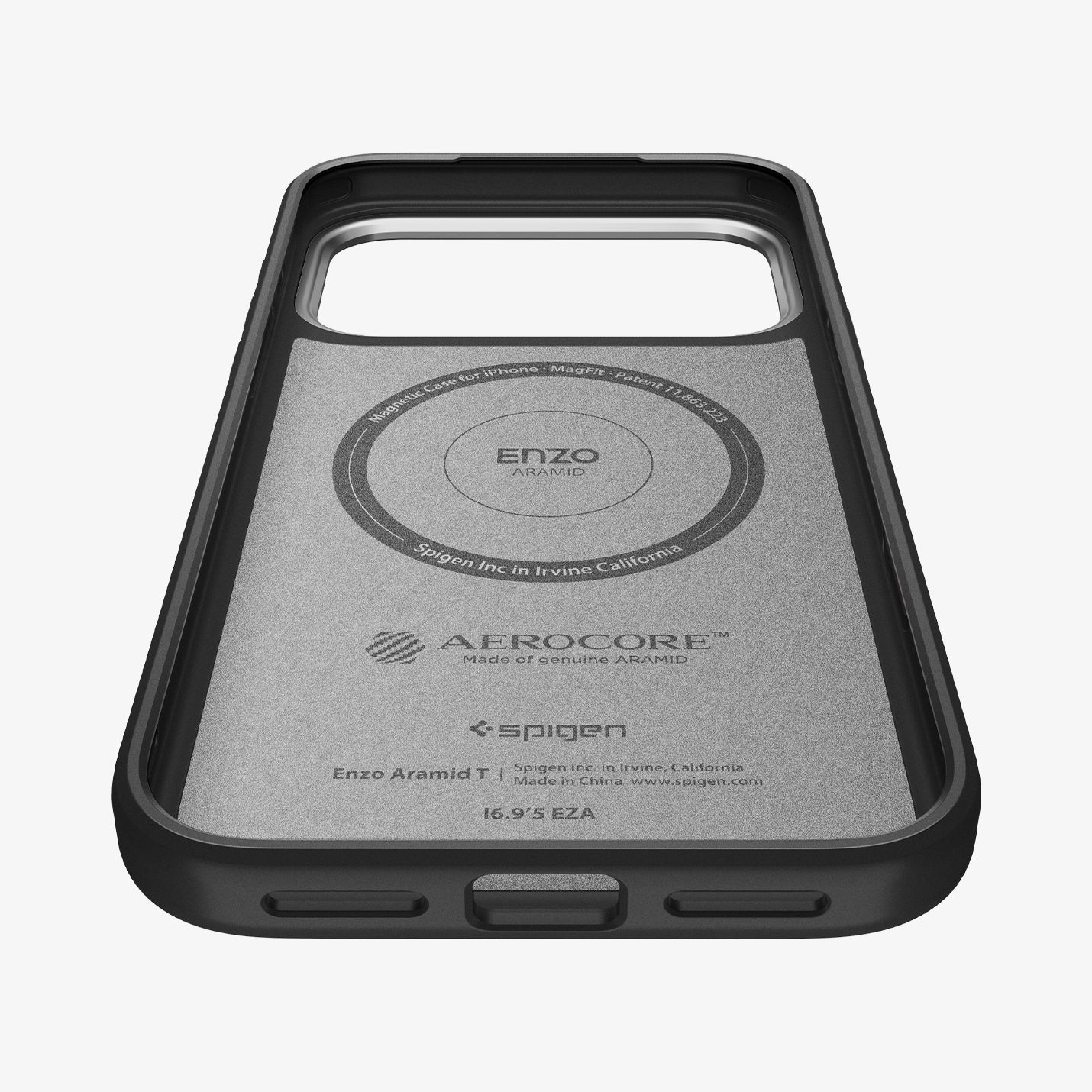 ACS09905 - iPhone 17 Pro Max Case Enzo Aramid T in black showing the inside of case and bottom