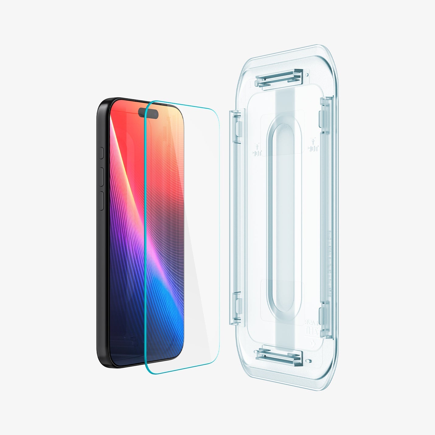 AGL07907 - iPhone 17 Pro Max GLAS.tR EZ Fit | Sensor Protected showing the installation tray in front of the screen protector and the device