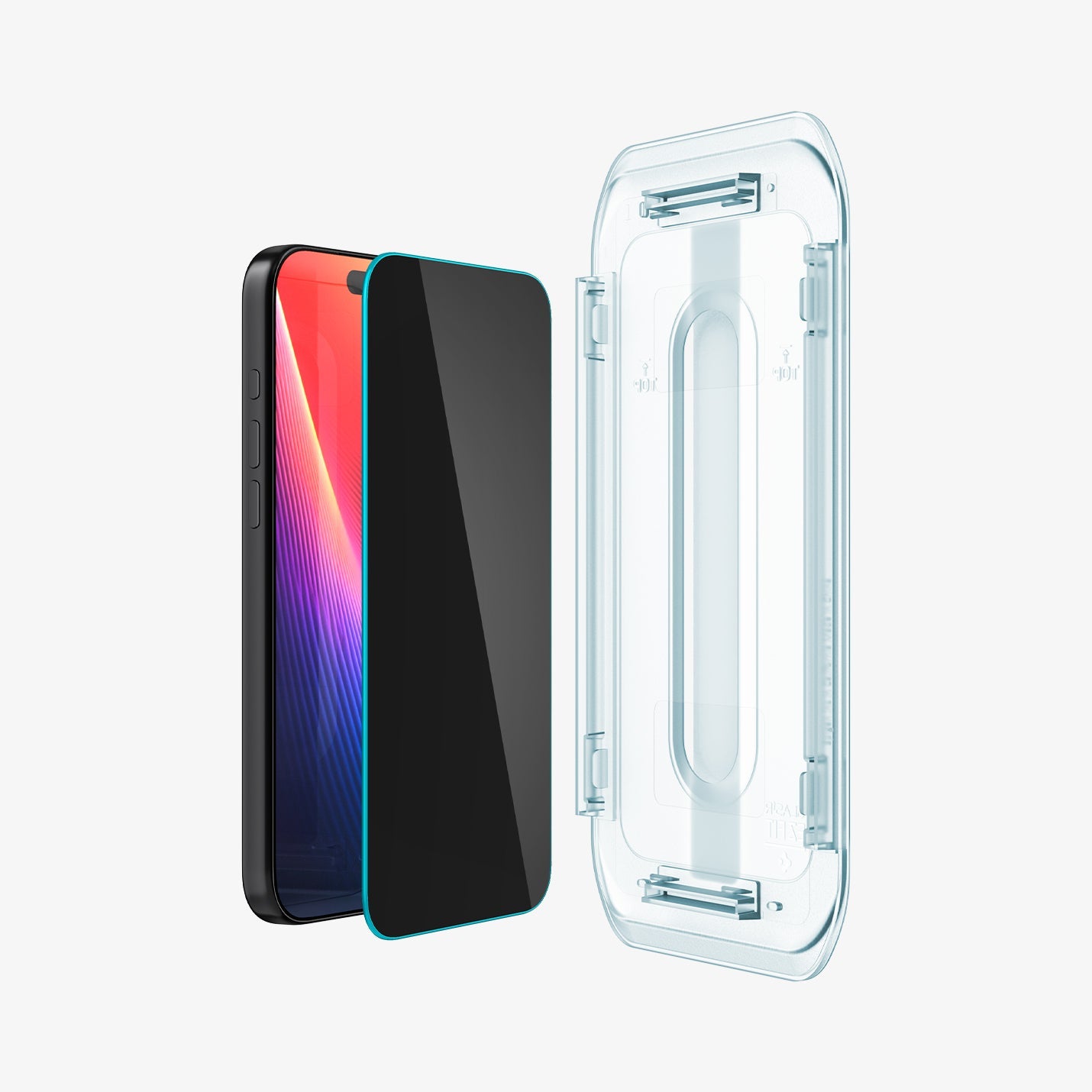 AGL07908 - iPhone 17 Pro Max GLAS.tR EZ Fit Privacy showing the installation tray in front of the screen protector and the device