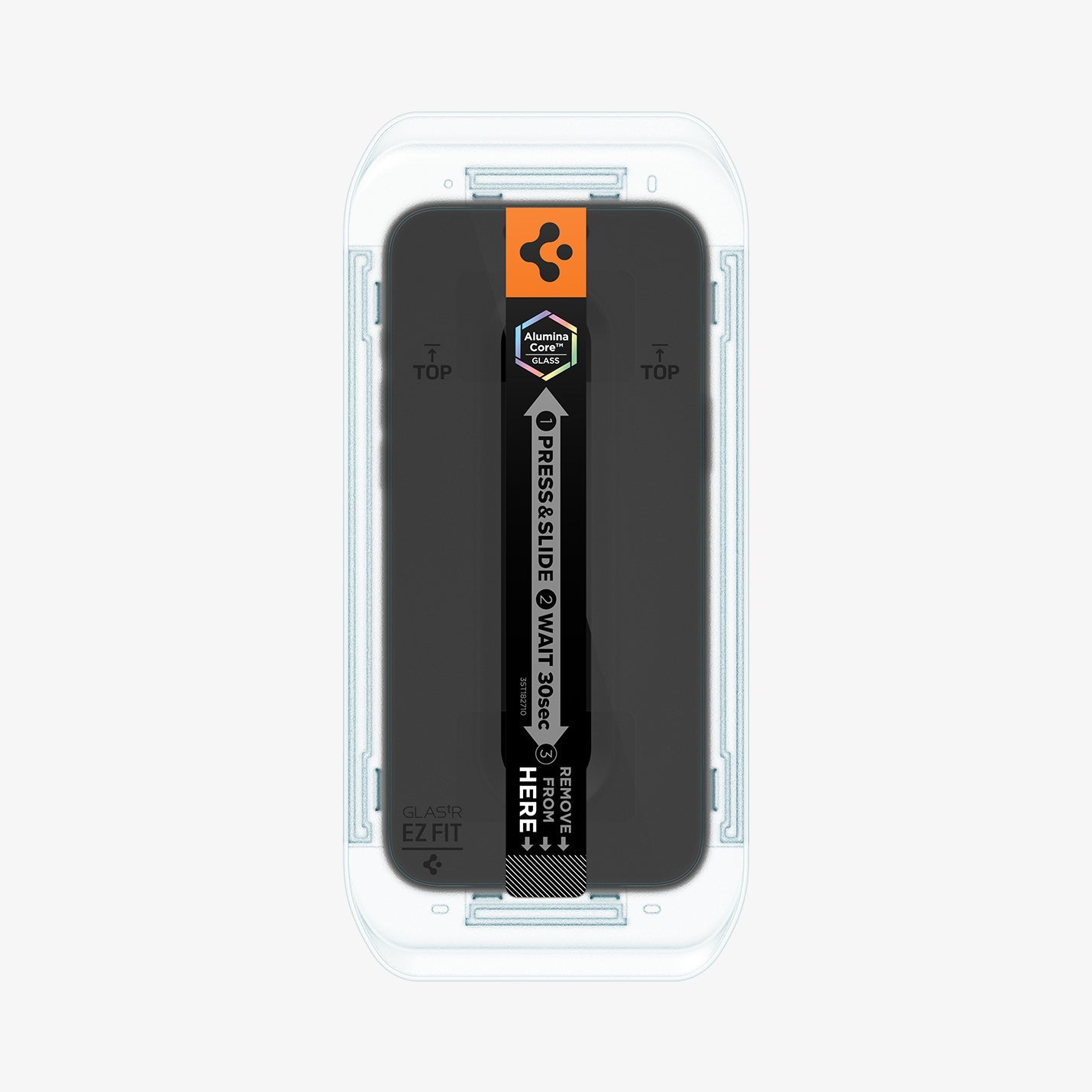 AGL07908 - iPhone 17 Pro Max GLAS.tR EZ Fit Privacy showing the front, with installation tray attached to the device