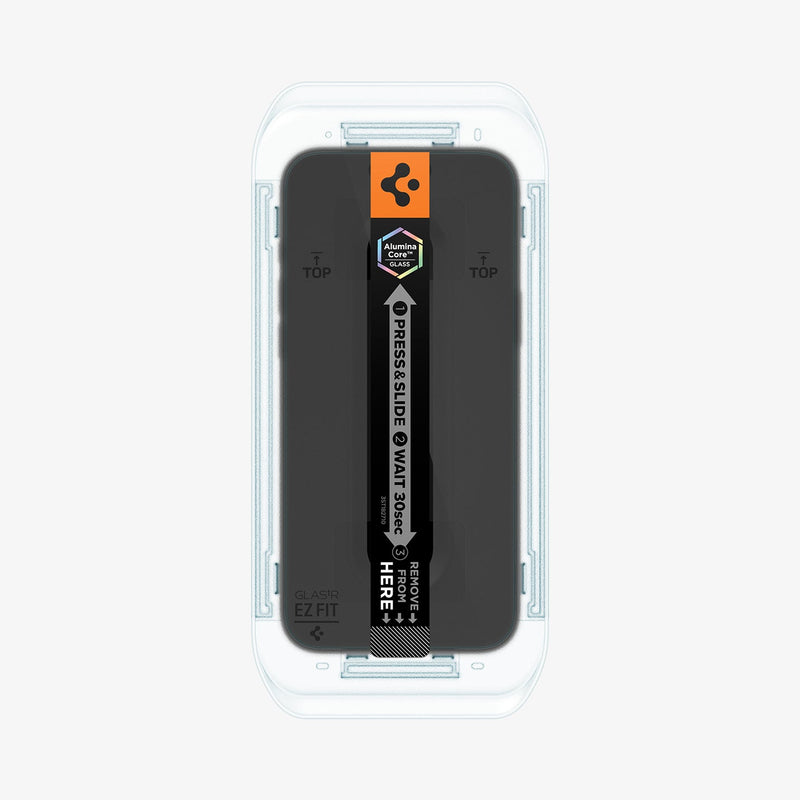 AGL07908 - iPhone 17 Pro Max GLAS.tR EZ Fit Privacy showing the front, with installation tray attached to the device