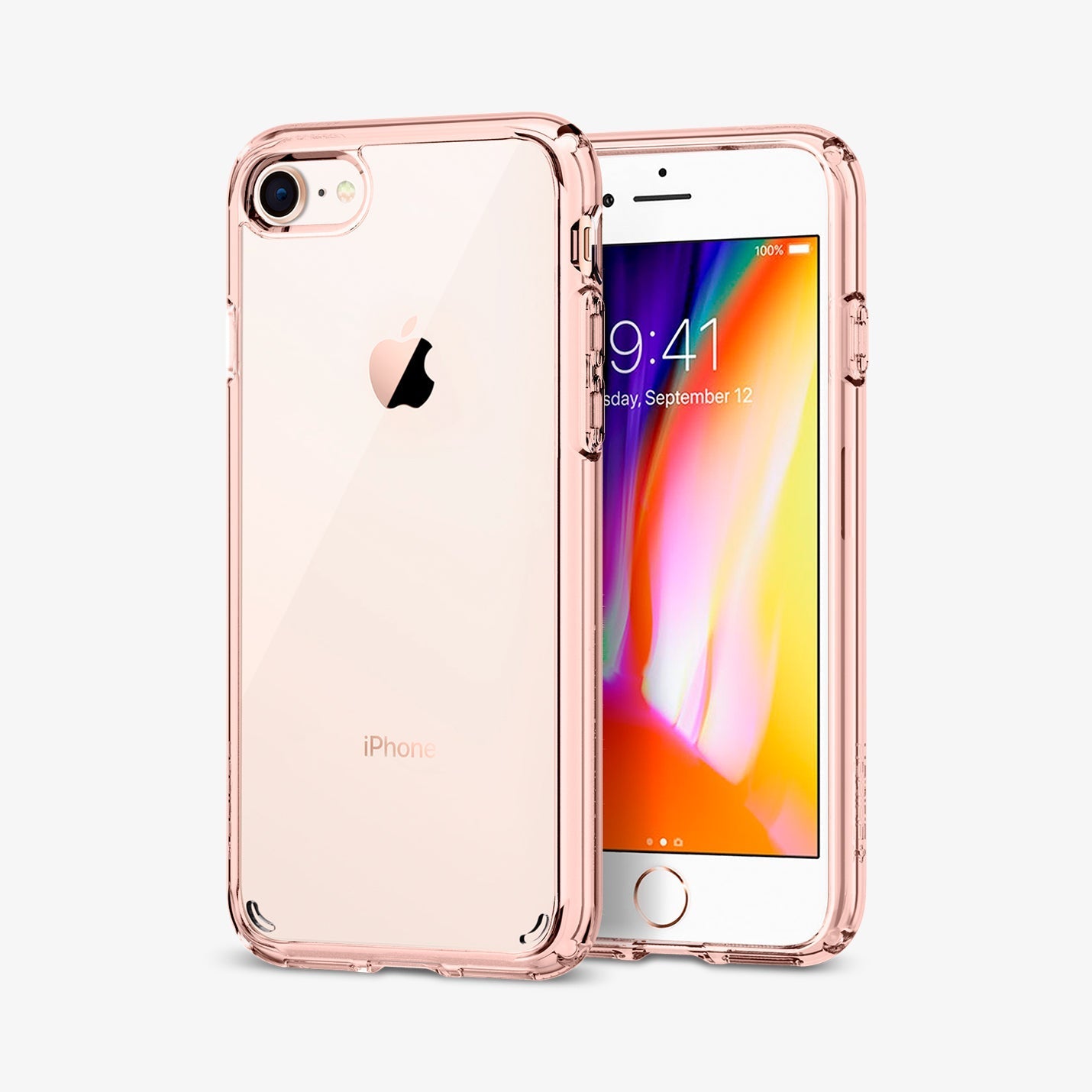 042CS20924 - iPhone SE Ultra Hybrid case in rose crystal showing the back and front