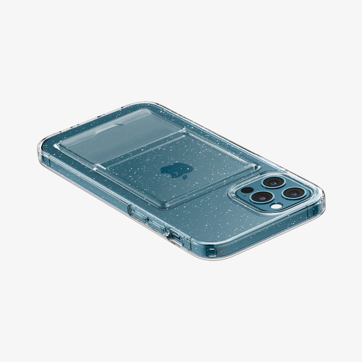 ACS04290 - iPhone 12 / 12 Pro Case Card Slot Glitter showing the back, side and top with device laying flat