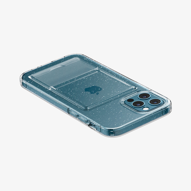 ACS04290 - iPhone 12 / 12 Pro Case Card Slot Glitter showing the back, side and top with device laying flat