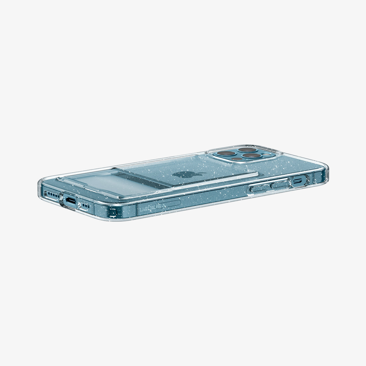 ACS04290 - iPhone 12 / 12 Pro Case Card Slot Glitter showing the back, side and bottom with device laying flat