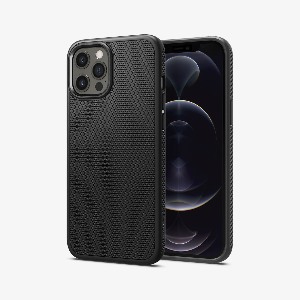 ACS01617 - iPhone 12 Pro Max Case Liquid Air in black showing the back and front