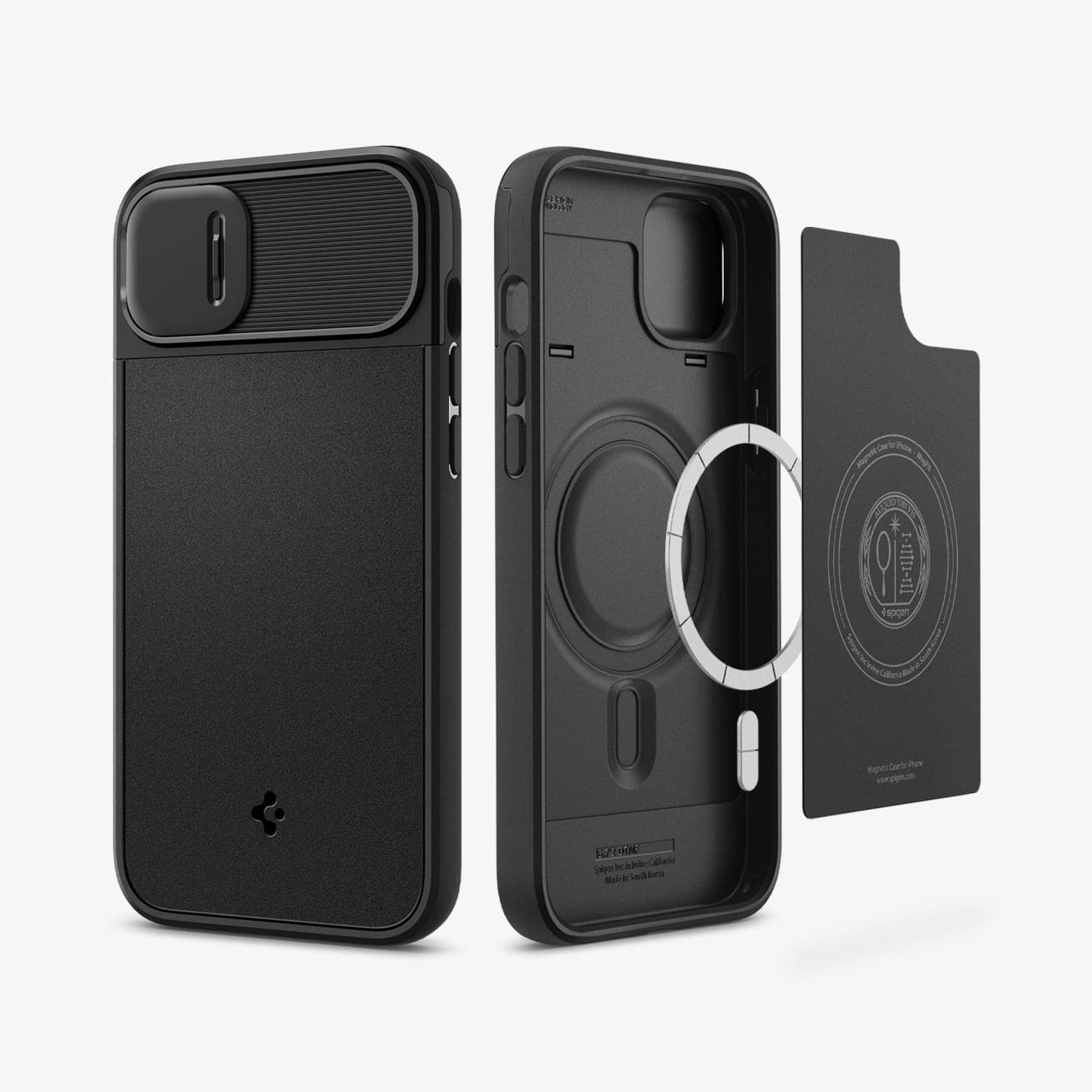 ACS04923 - iPhone 14 Plus Case Optik Armor (MagFit) in black showing the back and inside magnetic layers