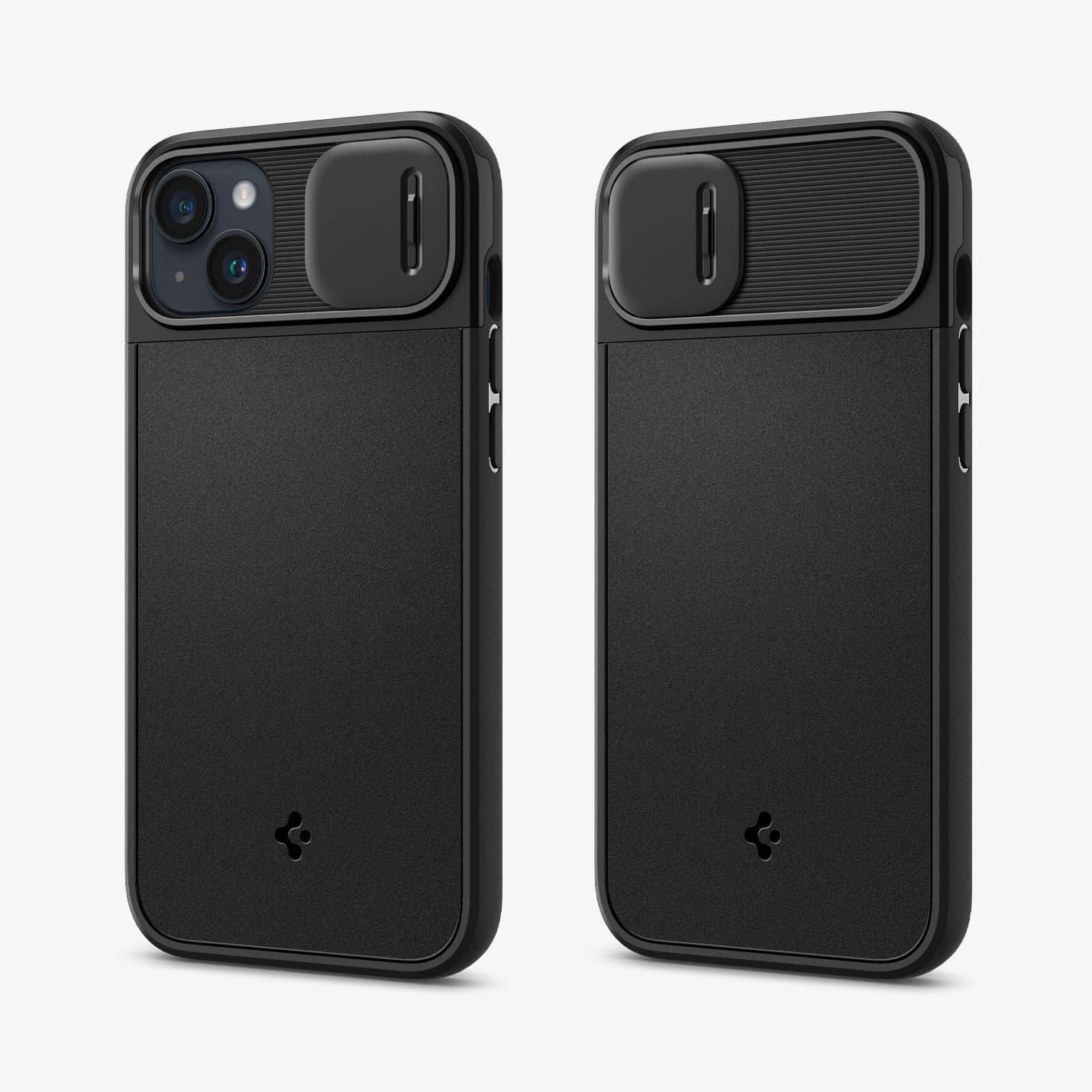 ACS04923 - iPhone 14 Plus Case Optik Armor (MagFit) in black showing the back with camera lens slot open and closed