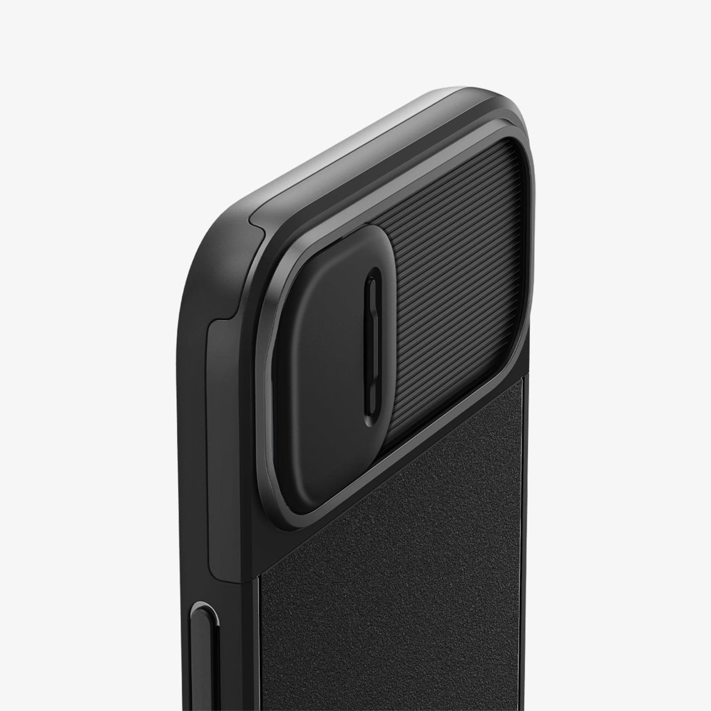 ACS04923 - iPhone 14 Plus Case Optik Armor (MagFit) in black showing the back zoomed in on camera lens protector