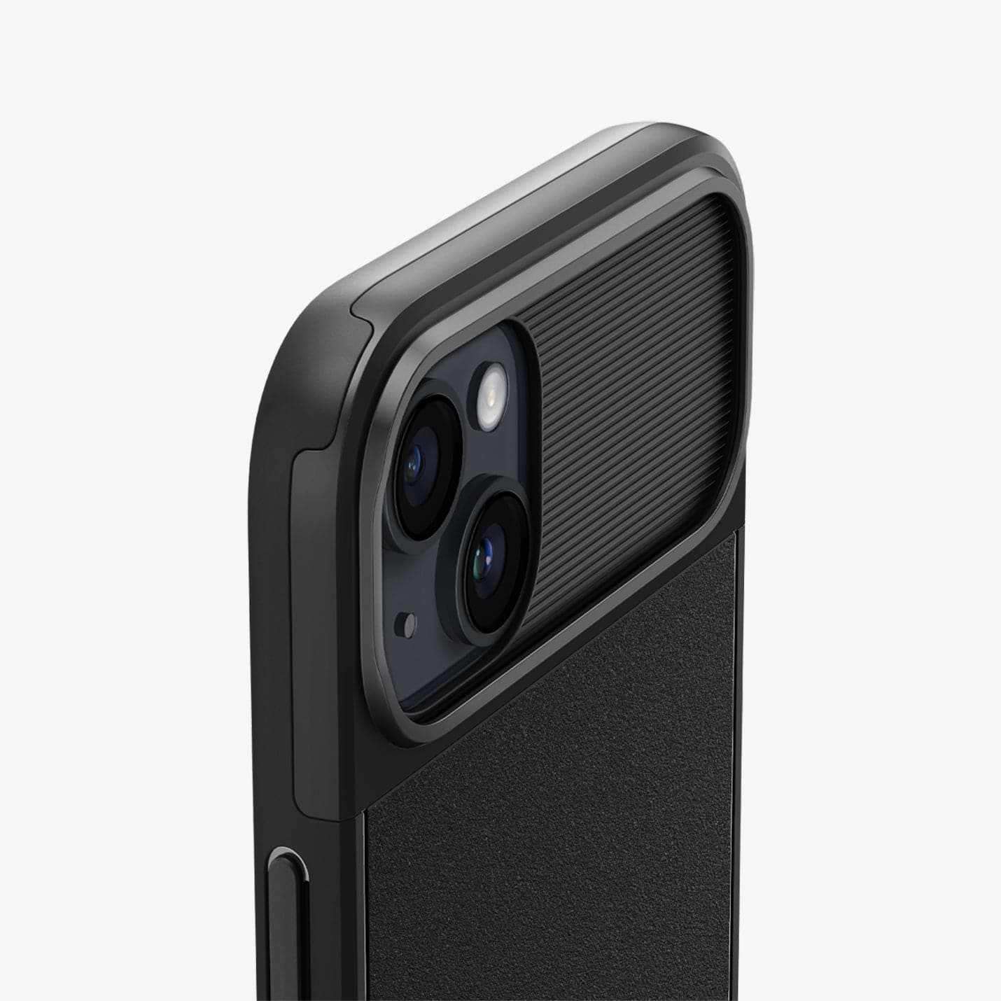 ACS04923 - iPhone 14 Plus Case Optik Armor (MagFit) in black showing the back zoomed in on camera lens protector with camera lens exposed