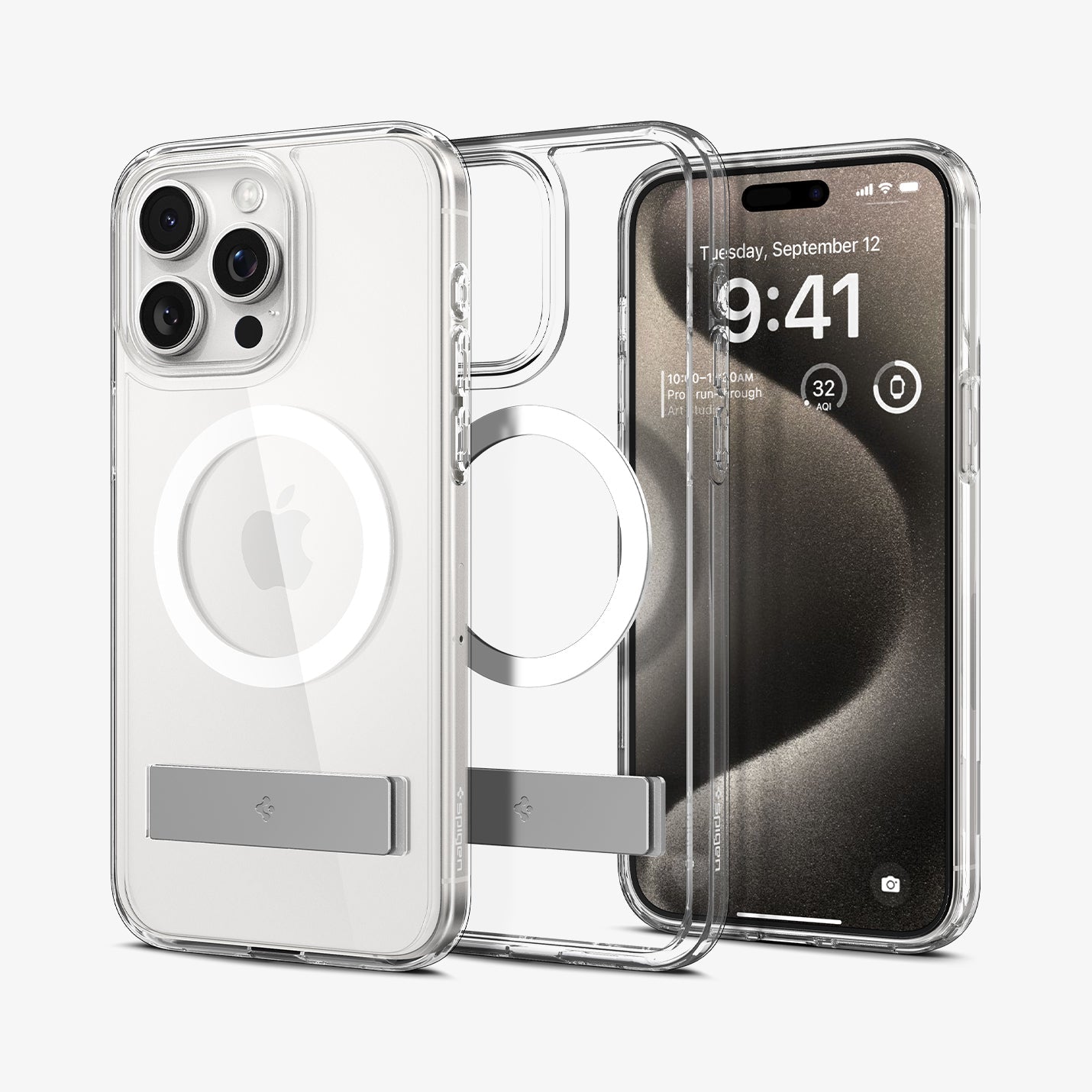 ACS06452 - iPhone 15 Pro Max Case Ultra Hybrid S (MagFit) in crystal clear showing the back, inside and front