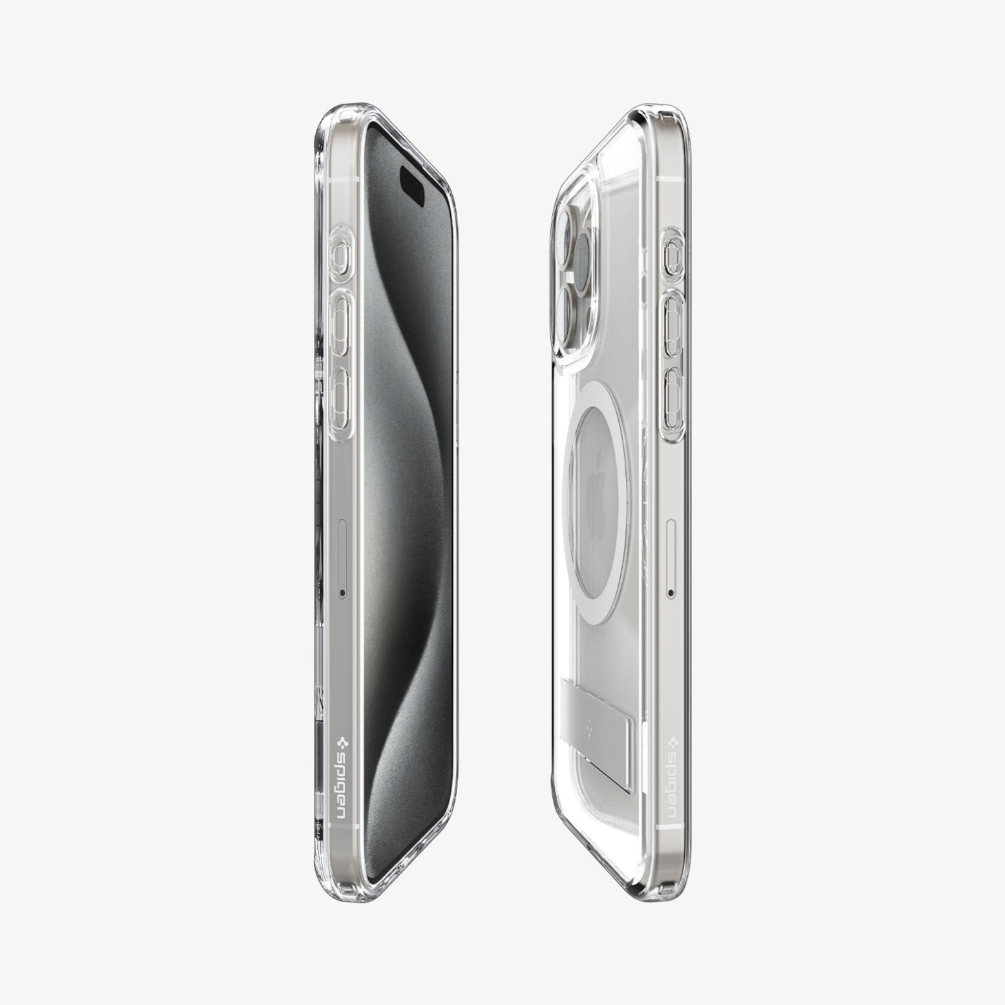 ACS06452 - iPhone 15 Pro Max Case Ultra Hybrid S (MagFit) in crystal clear showing the sides, partial front and back