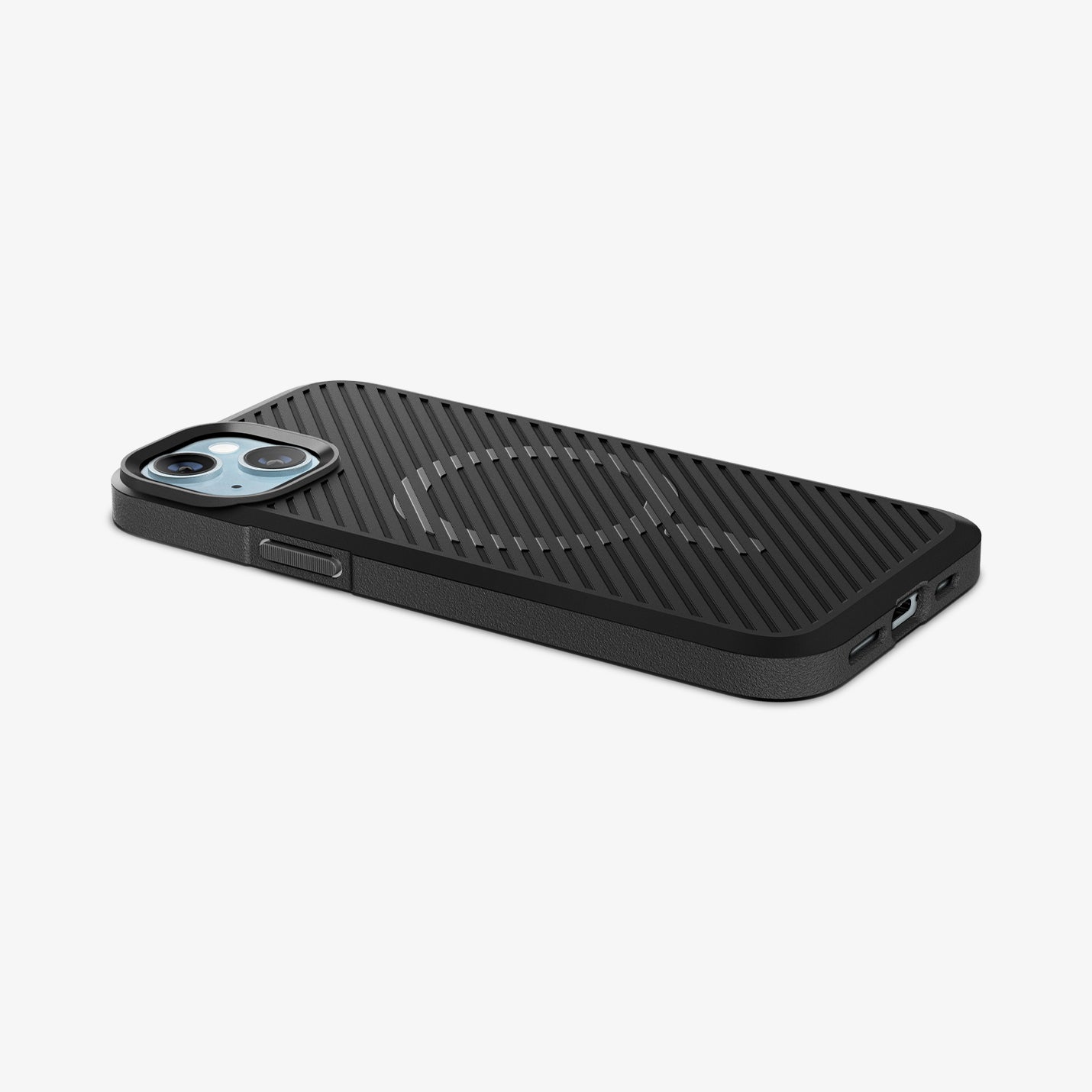 ACS06455 - iPhone 15 Plus Case Core Armor (MagFit) in Matte Black showing the back, partial side and bottom on a flat surface