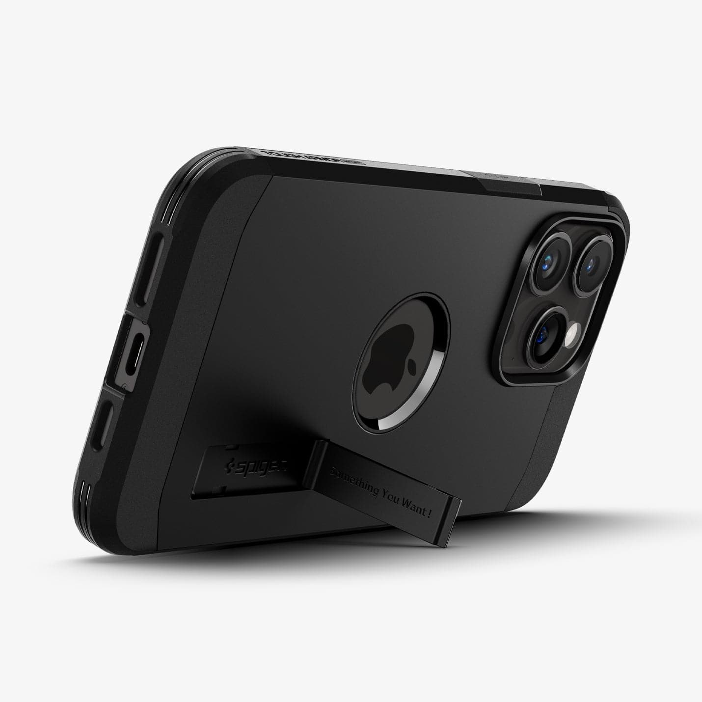 ACS06594 - iPhone 15 Pro Max Case Tough Armor (MagFit) in black showing the back with device propped up by built in kickstand