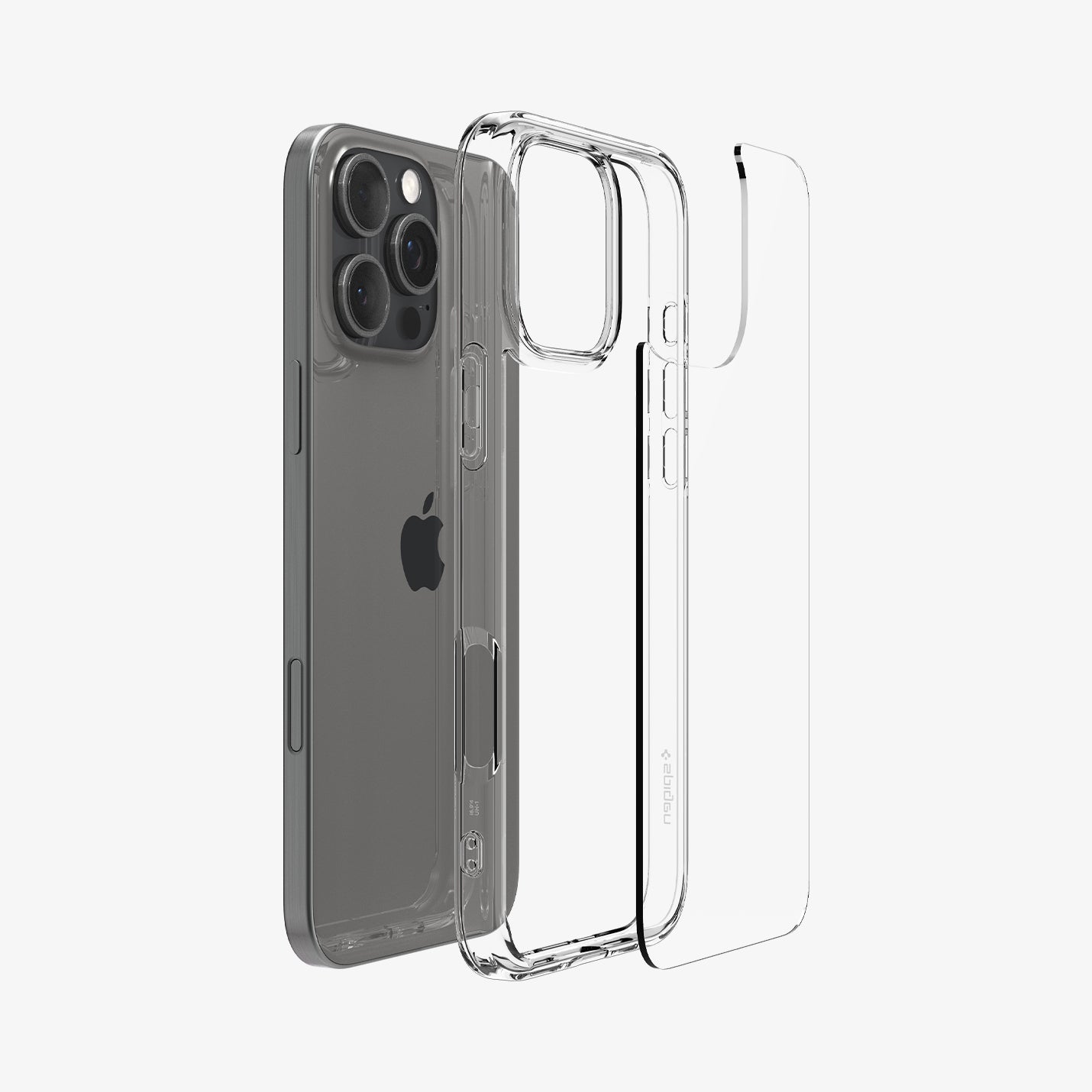 ACS08028 - iPhone 16 Pro Max Case Ultra Hybrid in Crystal Clear showing the back, detached from the frame of the case aligned with the device