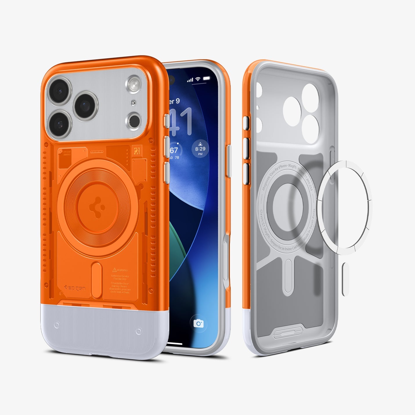 ACS09910 - iPhone 17 Pro Max Case Classic C1 (MagFit) in tangerine showing the back and inside magnet ring layers