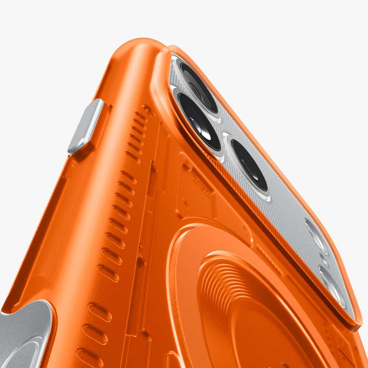 ACS09910 - iPhone 17 Pro Max Case Classic C1 (MagFit) in tangerine showing the back and side zoomed in