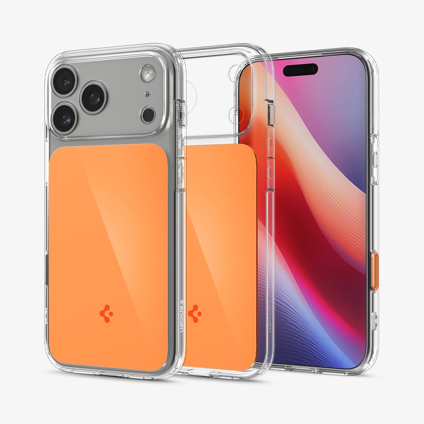 ACS10468 - iPhone 17 Pro Max Ultra Hybrid T (MagFit) in Glossy Orange showing the back, front and inside