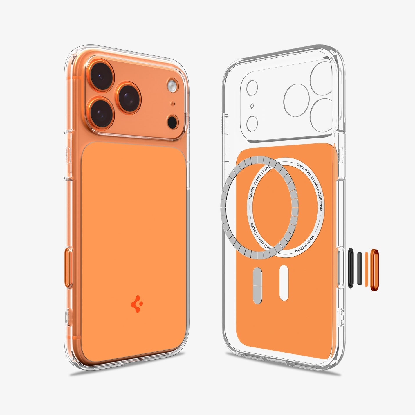 ACS10468 - iPhone 17 Pro Max Ultra Hybrid T (MagFit) in Glossy Orange showing the back and inside of case