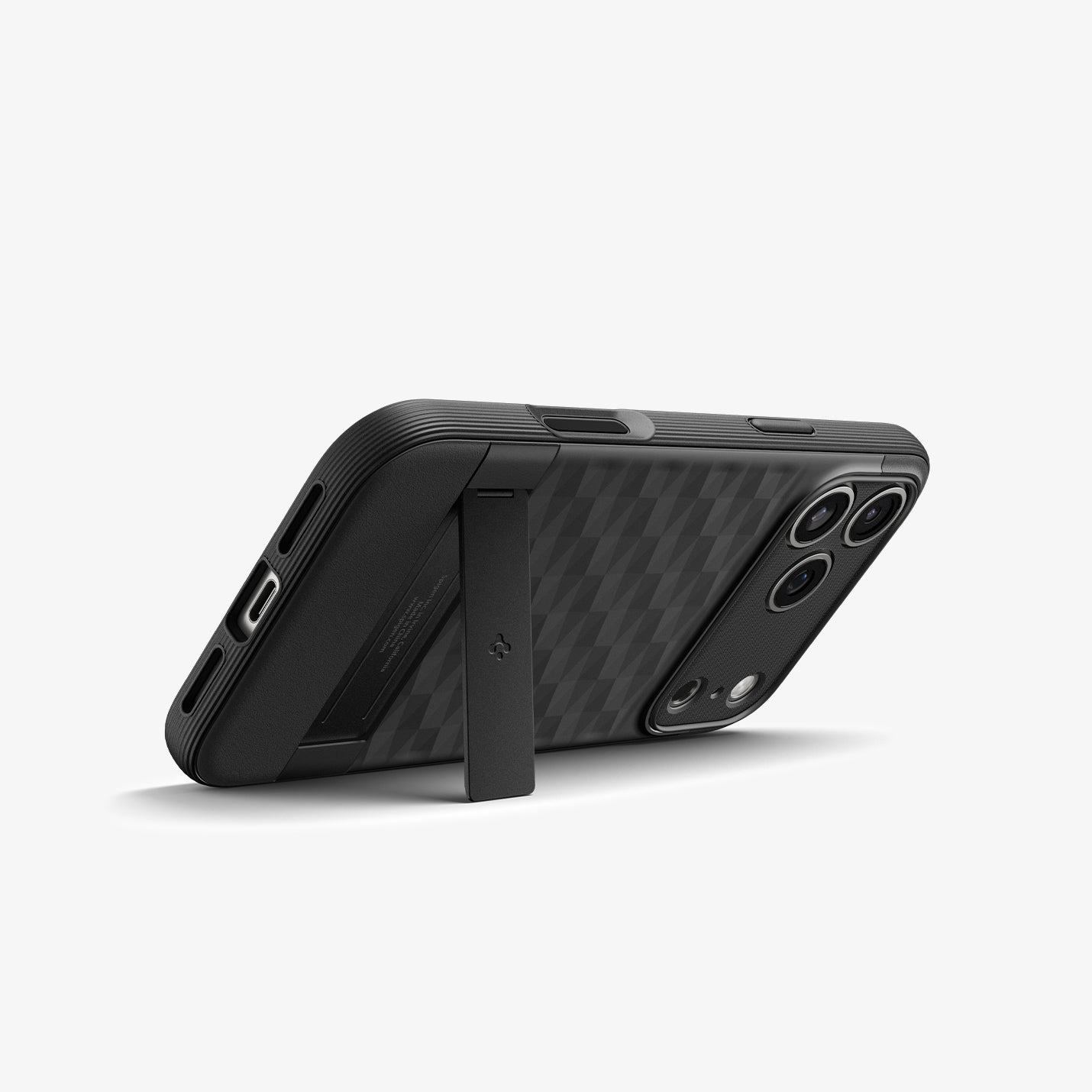 ACS09911 - iPhone 17 Pro Max Series Case Parallax S (MagFit) in black showing the device propped up by built in kickstand