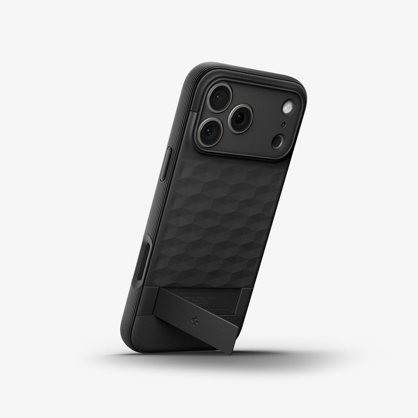 ACS09911 - iPhone 17 Pro Max Series Case Parallax S (MagFit) in black showing the device propped up by built in kickstand