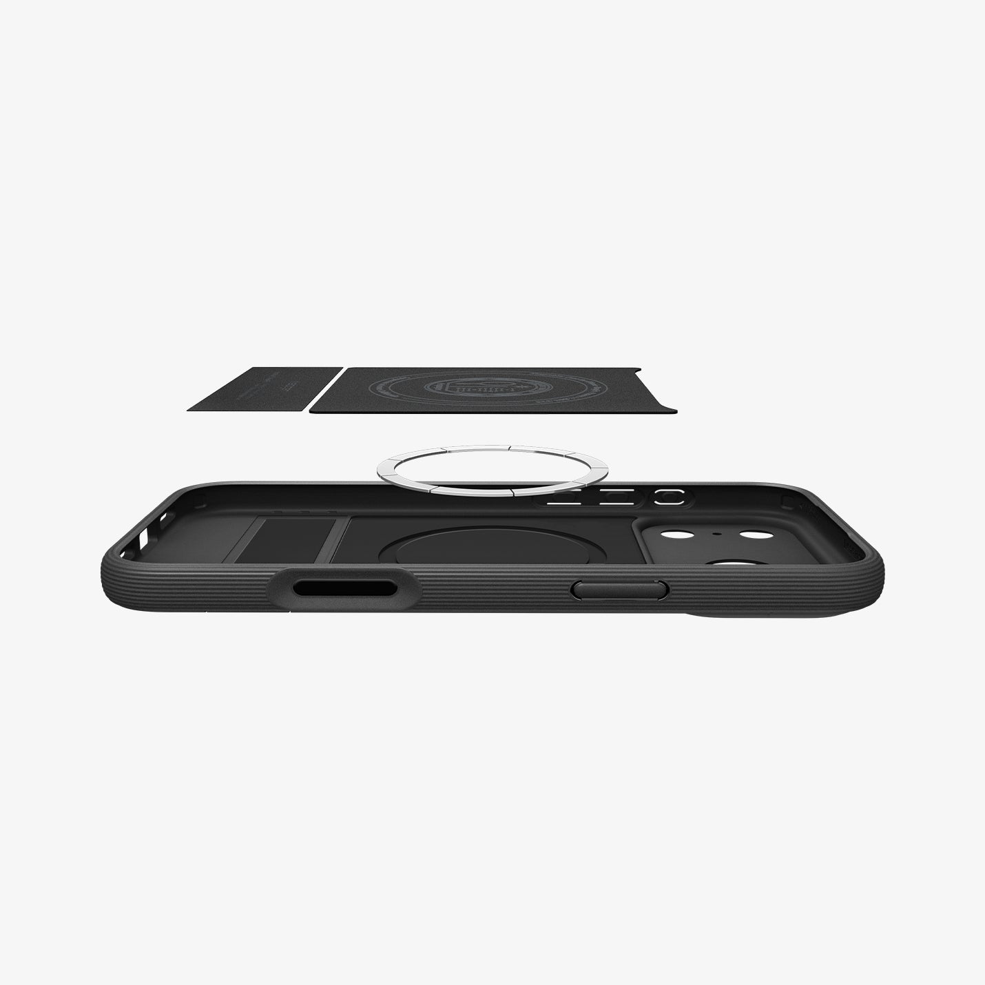 ACS09911 - iPhone 17 Pro Max Series Case Parallax S (MagFit) in black showing the back layer hovering above the device