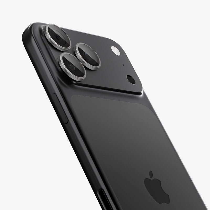 AGL10125 - iPhone 17 Pro Max Optik Pro EZ Fit Lens Protector in gray showing the back and side