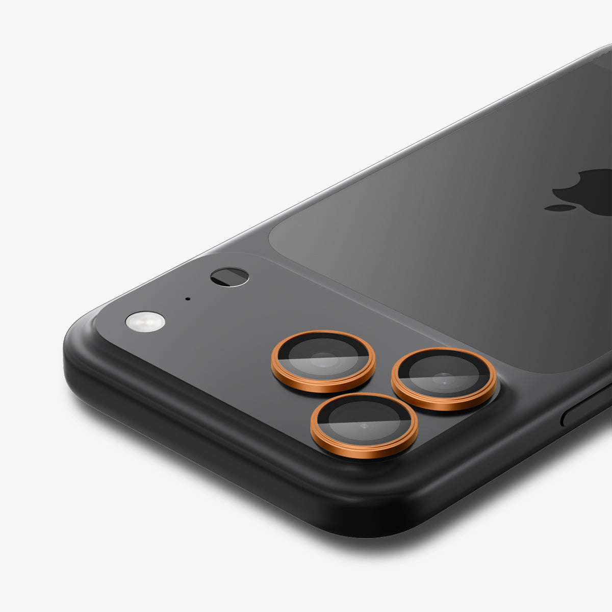 AGL10123 - iPhone 17 Pro Max Optik Pro EZ Fit Lens Protector in orange showing the back, top and side