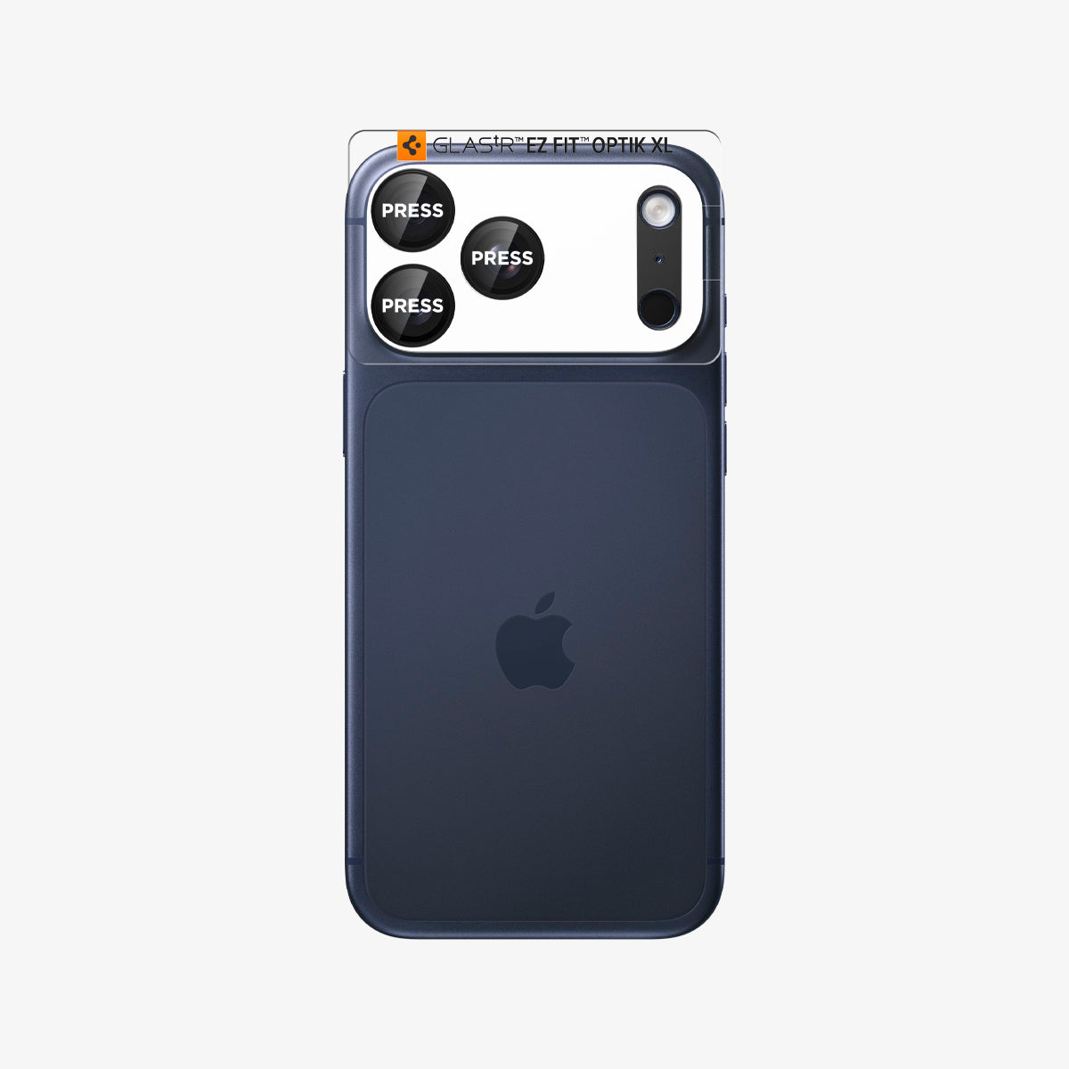 AGL10649 - iPhone 17 Pro Max Optik Pro XL EZ Fit Lens Protector in black showing the back with lens screen protector infront