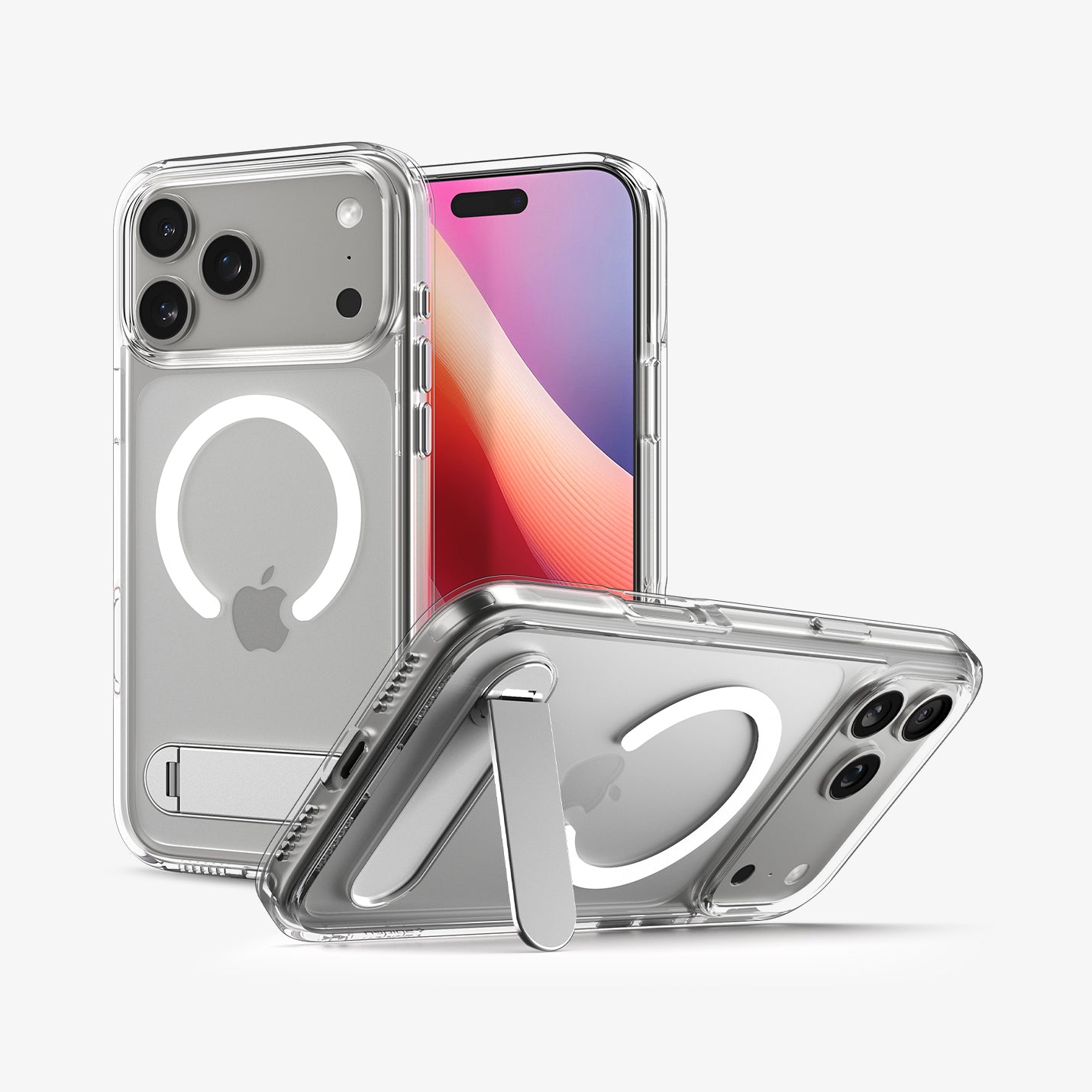 ACS09605 - iPhone 17 Pro Max Case Ultra Hybrid S (MagFit) showing the back, front and device propped up by kickstand