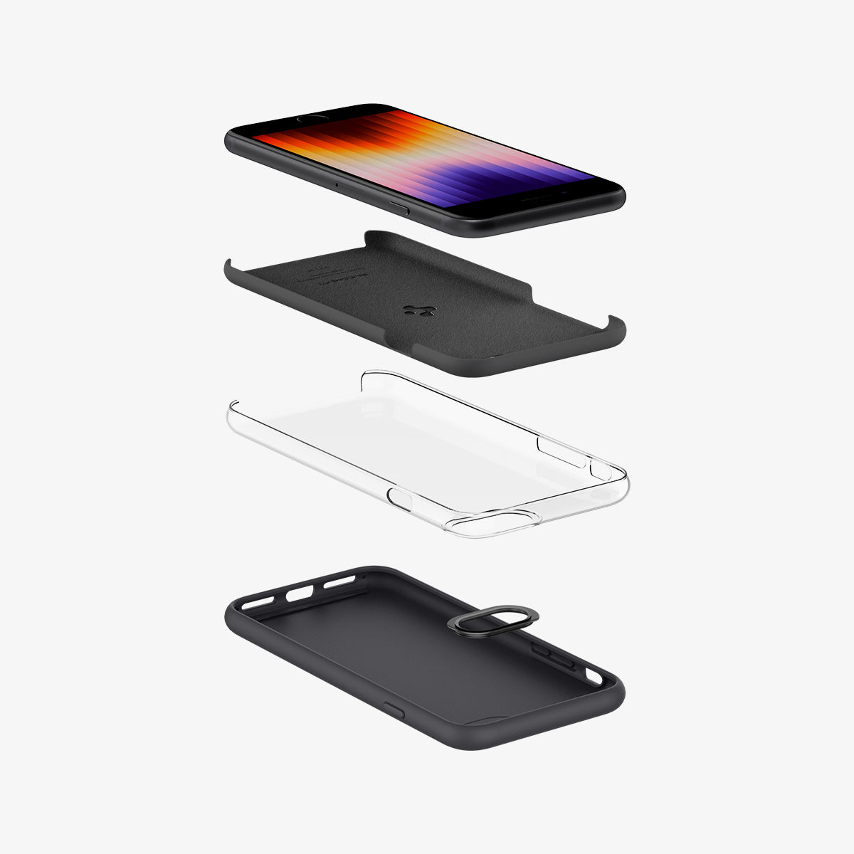 ACS04349 - iPhone SE Silicone Fit case in black showing the breakdown