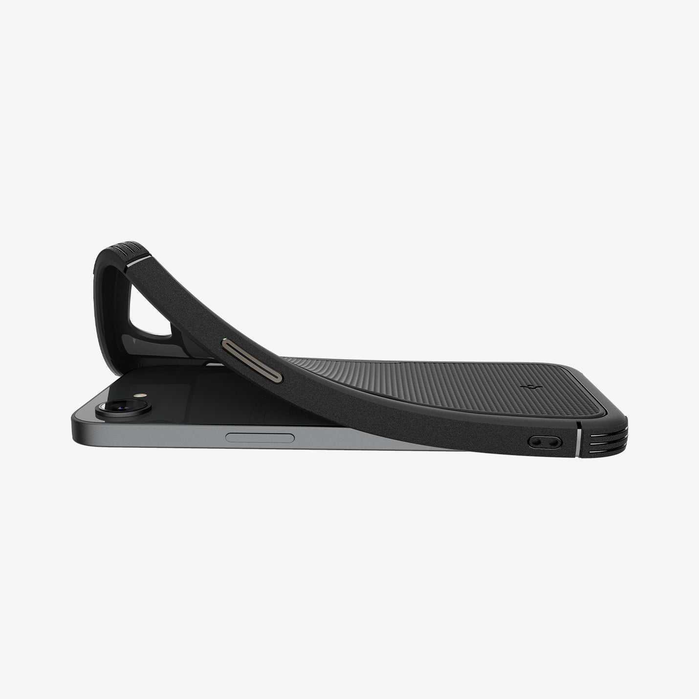ACS09126 - iPhone 17e Case Core Armor (MagFit) in Matte Black showing the partial back and side while corner partially lifted