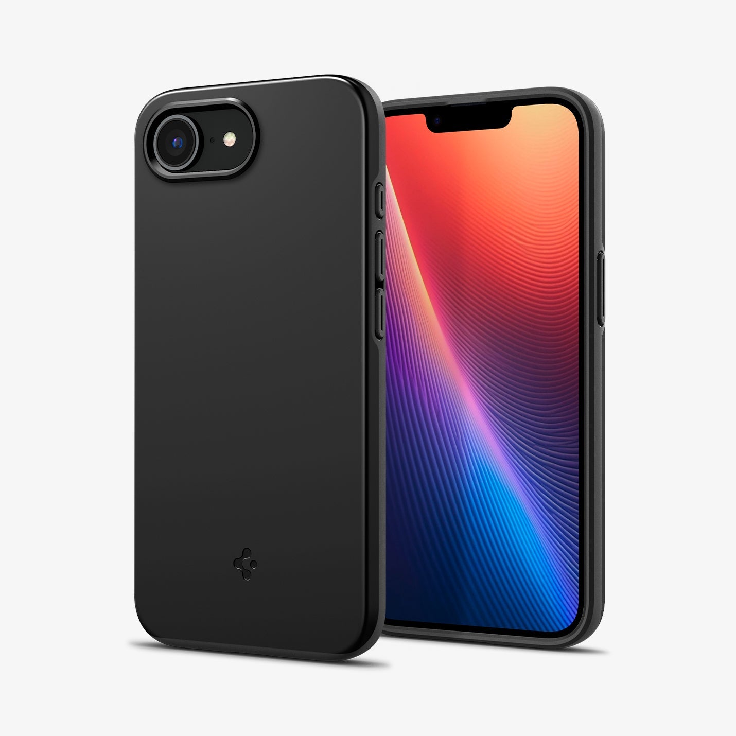 ACS09135 - iPhone 16e Case Thin Fit (MagFit) in Black showing the ack, partial front and sides