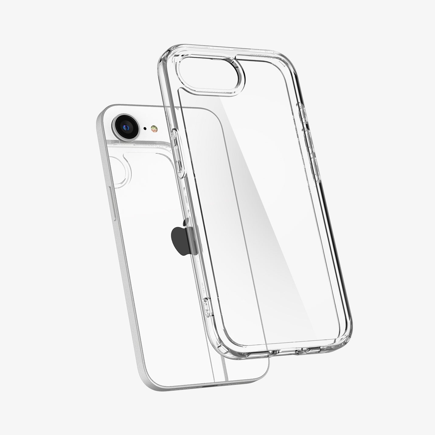 ACS09160 - iPhone 16e Case Ultra Hybrid in Crystal Clear showing the back, hovering in front of the device
