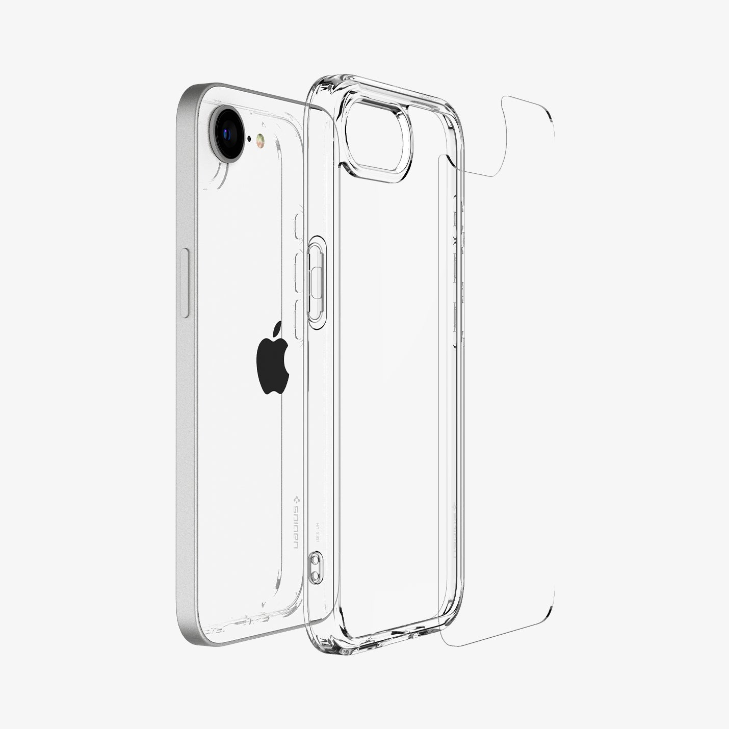 ACS09160 - iPhone 16e Case Ultra Hybrid in Crystal Clear showing the back layer aligned with tpu frame and the device