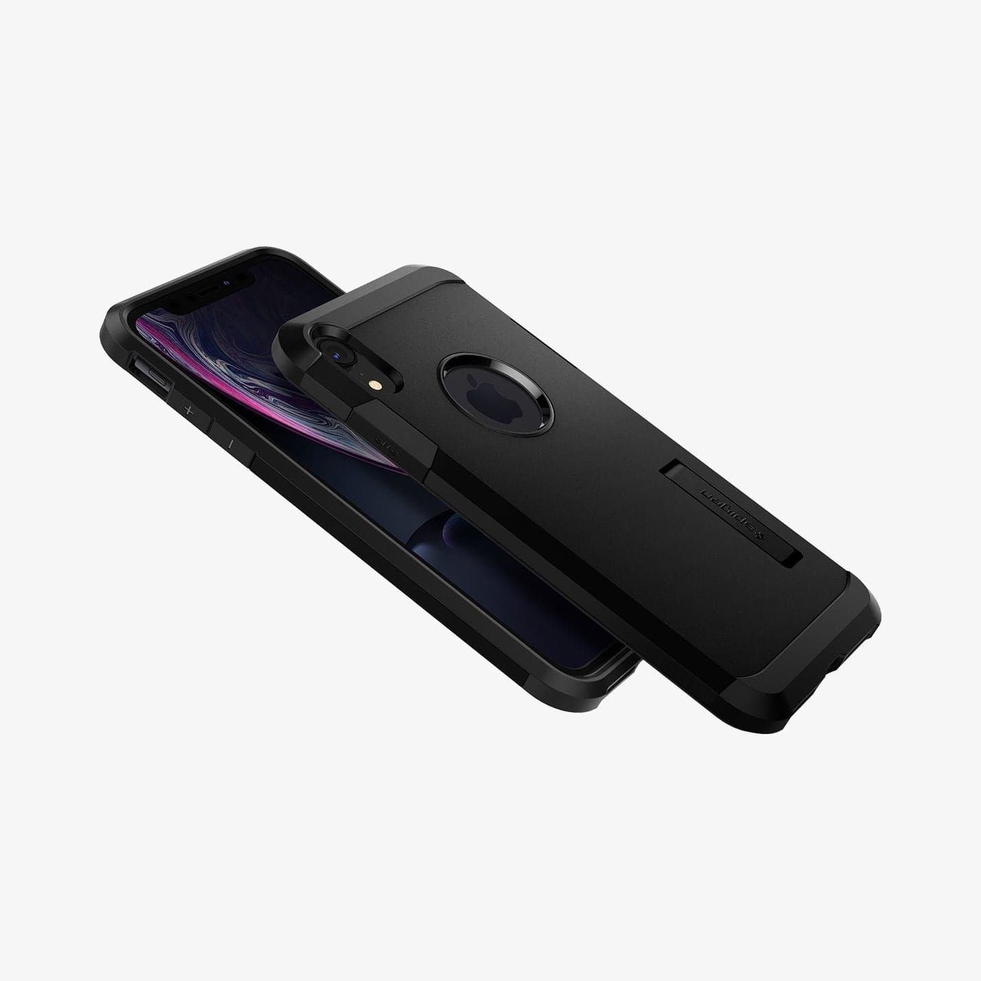 064CS24876 - iPhone XR Case Tough Armor in black showing the back, front and sides