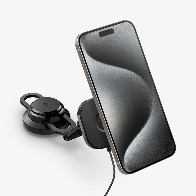 ACP06860 - Tesla Models - OneTap Pro Screen Car Mount ITT90W-3 (MagFit) in Black showing the front, partial side of a device attached to a car mount