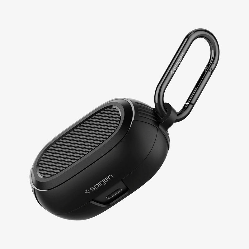 ACS04376 - Jabra Elite 7 Pro Case Rugged Armor in black showing the top, front and carabiner