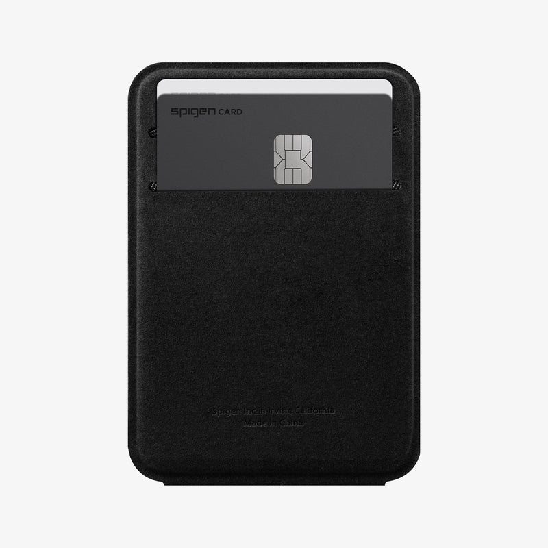 AMP02746 - MagSafe Card Holder Smart Fold Wallet (MagFit) in black showing the front with cards in slot