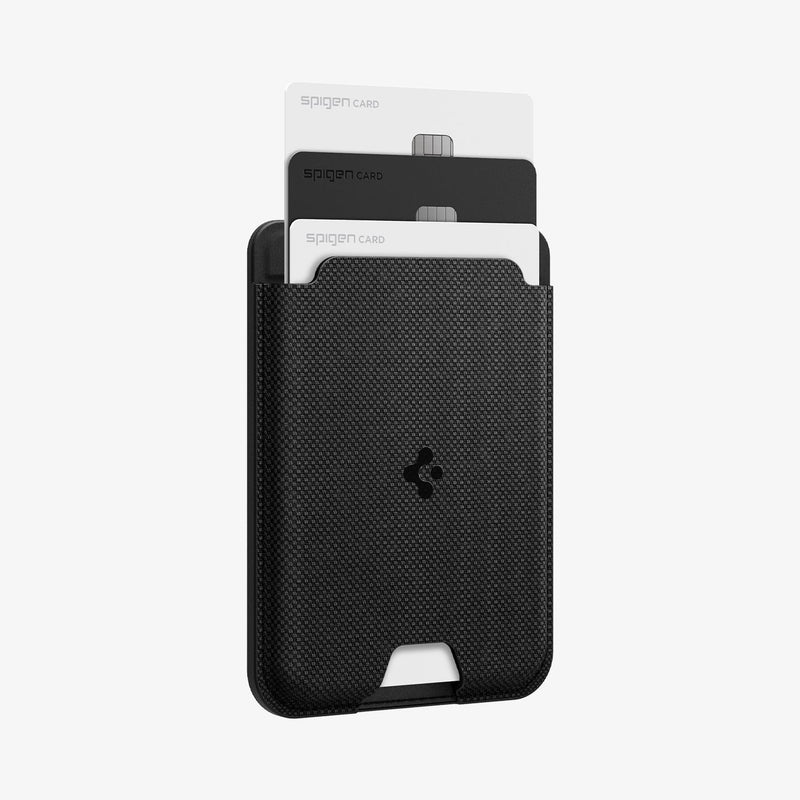 AFA09208 - Galaxy S25 Series MagFit Card Holder Urban Fit (MagFit) in Black showing the front, partial side with 3 cards inserted