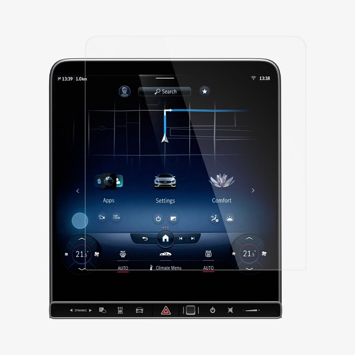 AGL04365 - Mercedes C-Class Screen Protector EZ FIT GLAS.tR showing the front with screen protector hovering in front of display