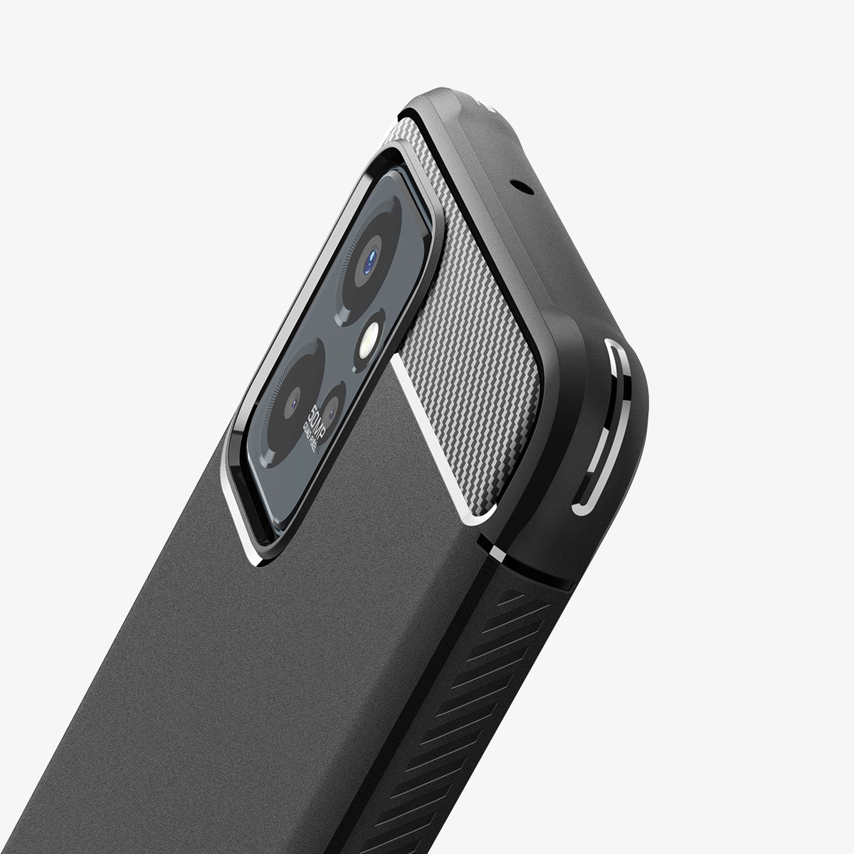 ACS06432 - Moto G Power Case Rugged Armor in black showing the back and side zoomed in