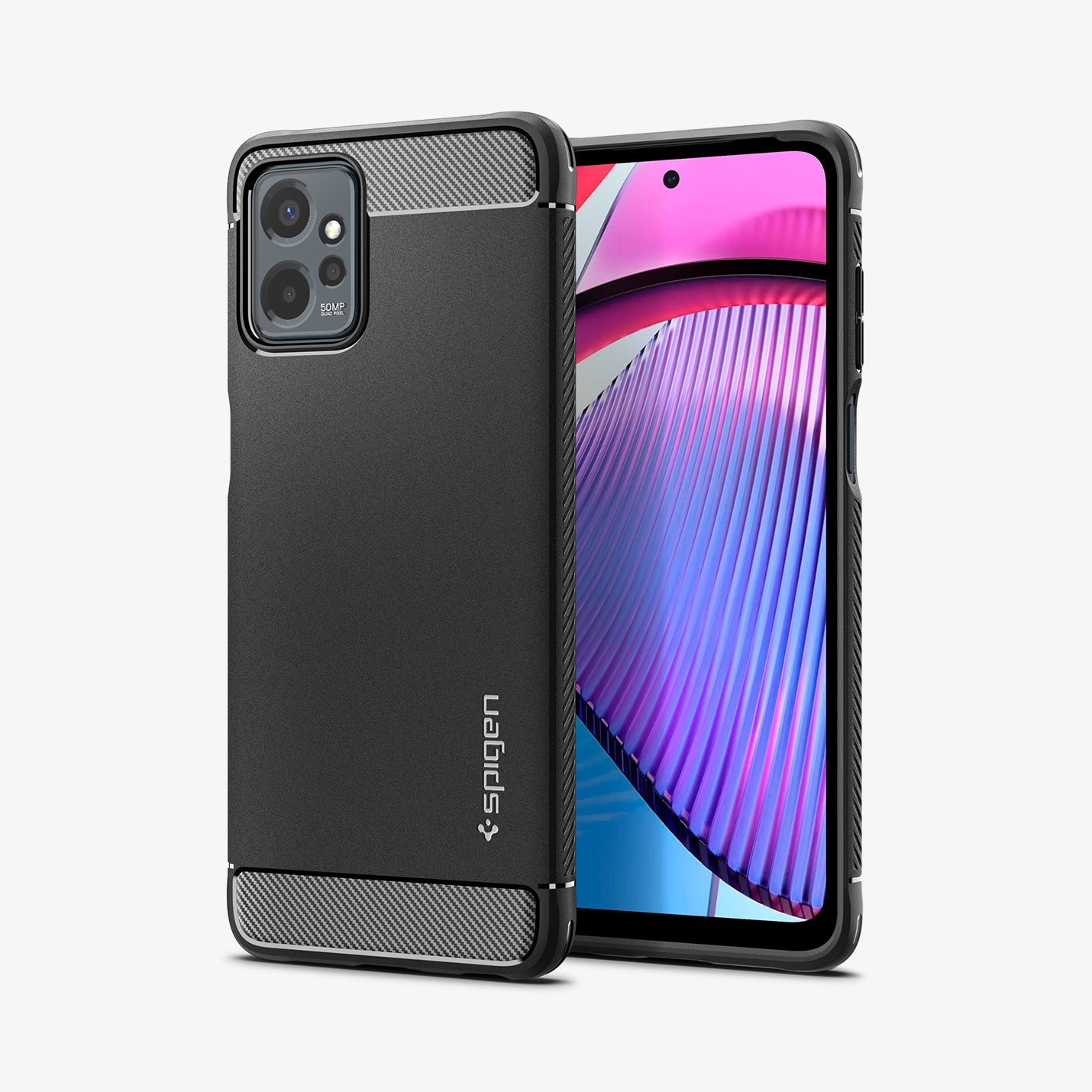ACS06432 - Moto G Power Case Rugged Armor in black showing the back and front