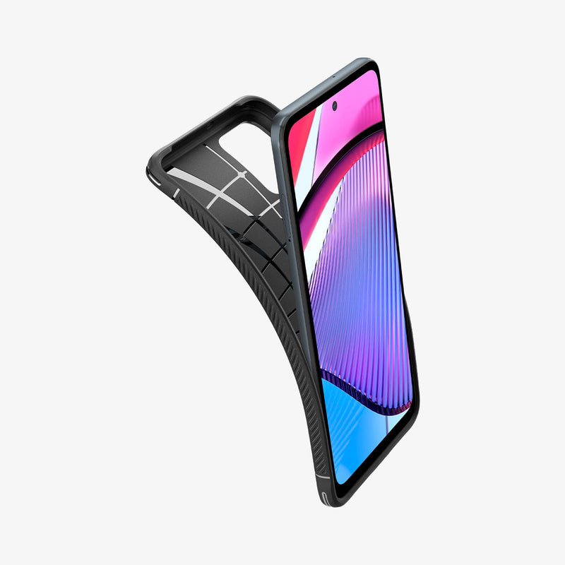 ACS06432 - Moto G Power Case Rugged Armor in black showing the front with case bending away from the device