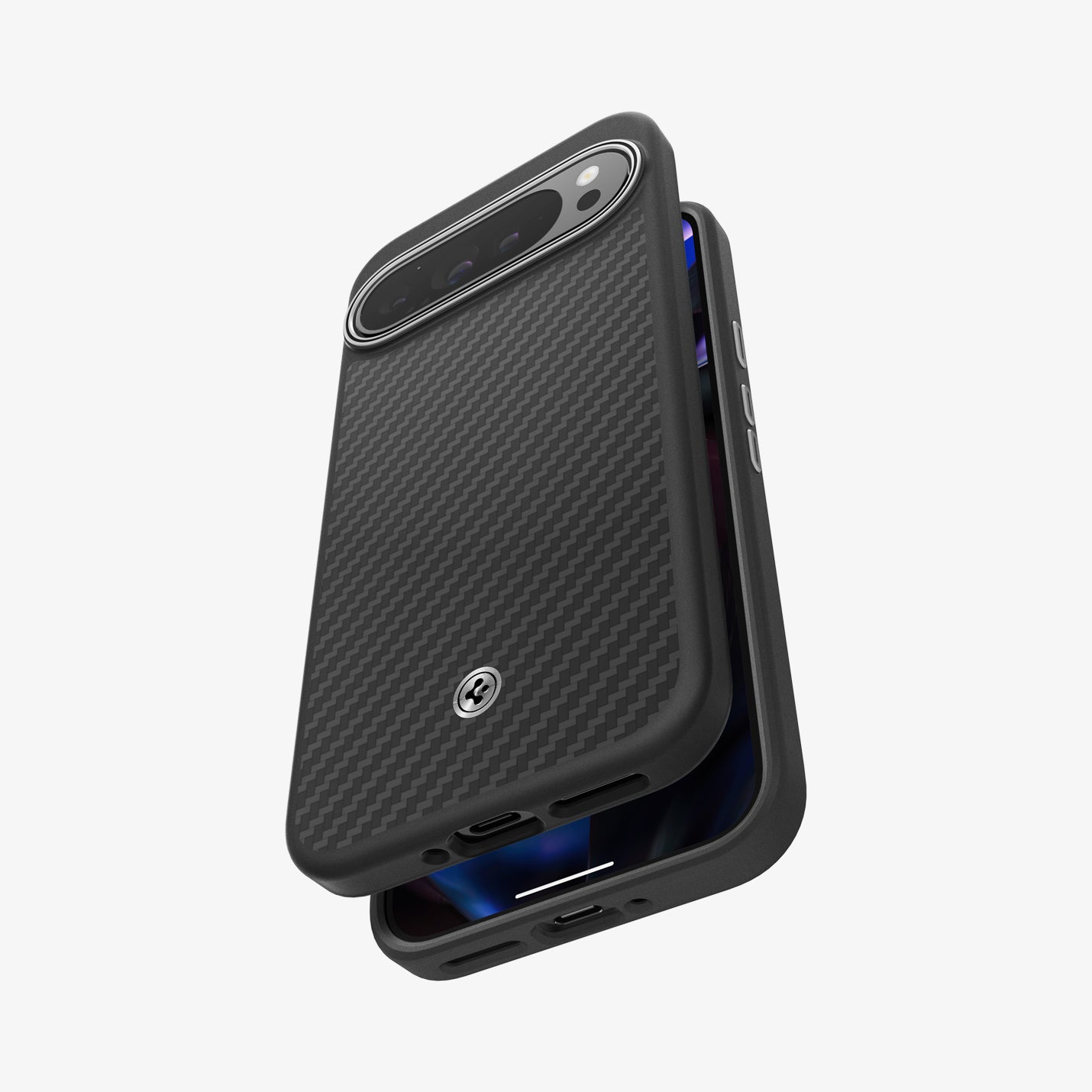 ACS07734 - Pixel 9 Pro XL Case Enzo Aramid in Matte Black showing the back, partial sides and bottom