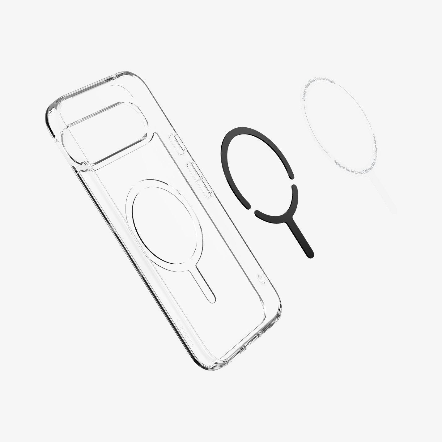 ACS07720 - Pixel 9 Pro XL Case Ultra Hybrid Metal Ring (MagFit) in White showing the mag ring hovering from detached back case