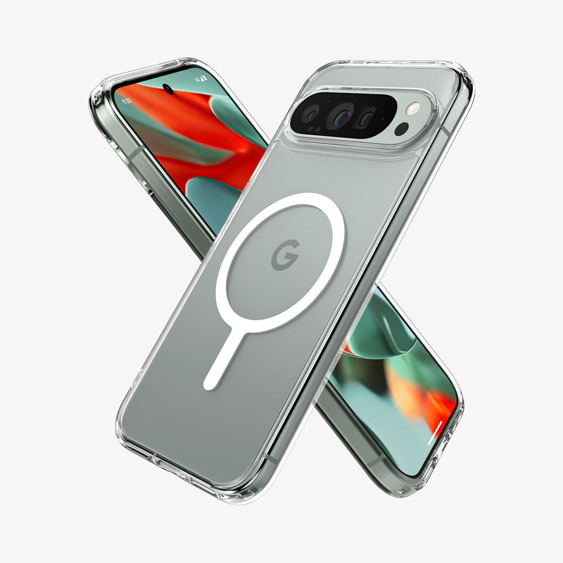 ACS07720 - Pixel 9 Pro XL Case Ultra Hybrid Metal Ring (MagFit) in White showing the back, partial side next to it, partial front and side