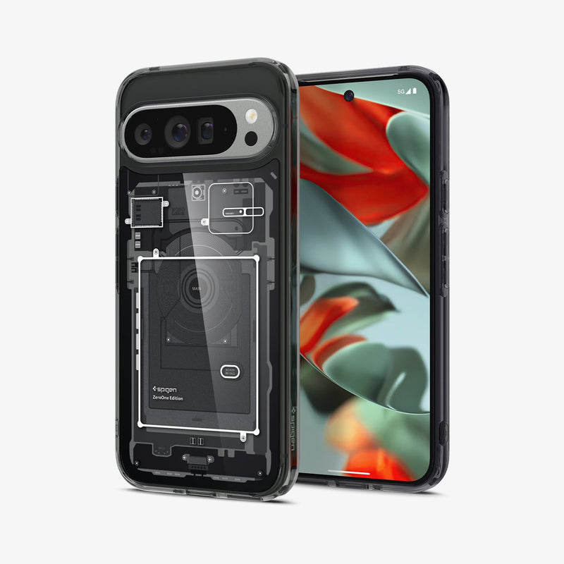 ACS07722 - Pixel 9 Pro XL Case Ultra Hybrid Zero One in Zero One showing the back, partial side and front