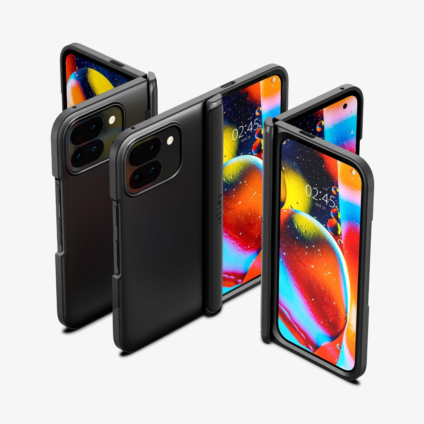 ACS07587 - Pixel 9 Pro Fold Case Slim Armor Pro in Black showing the back and front of multiple devices